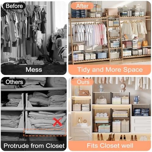 5-Tier Large Stackable Closet Organizer and Storage Basket, Sturdy Closet Shelf Organizer with Wood Top, Stackable Storage Bins Cubes for Clothes with Adjustable Shelf for Wardrobe Organization - Image 7