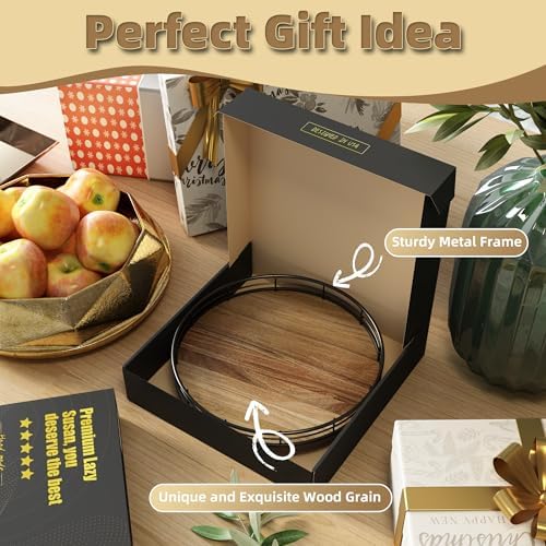 Acacia Wood 9" Bathroom Vanity Tray Turntable, Farmhouse Round Bathroom Countertop Organizer for Soap Perfume, Rotating Organizer for Kitchen Table Centerpieces, Decorative Trays for Coffee Table - Image 6