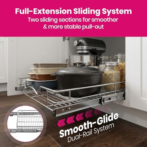 HOLDN’ STORAGE Pull Out Cabinet Organizer, Heavy Duty Caddy w/Lifetime Limited Warranty -17”W x 21”D - Requires At Least 18-1/4” Cabinet Opening, Steel Metal Cabinet Drawers Slide Out, Chrome - Image 6