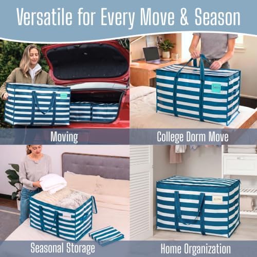 VENO 8 Pack Heavy Duty Moving Bags, Extra Large Storage Bags with Reinforced Handles & Strong Zippers, Foldable & Reusable Moving Box Alternative for Clothes & Dorm Storage - Image 6