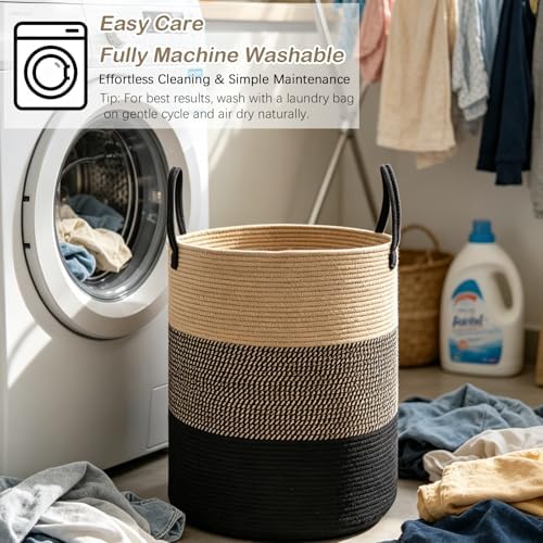 70L Woven Laundry Basket, Large Clothes Hamper with Handles- Jute - Image 6