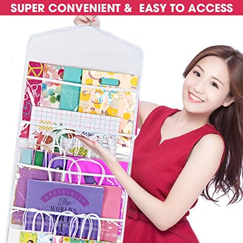 Gift Bag and Tissue Paper Storage, Hanging Organizer with Multiple Front and Back Pockets Double Sided, Organize Gift Wrap and Paper Bags 38 x 16 Inch (White) - Image 6