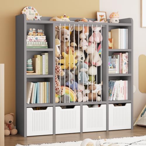 ONBRILL 3-in-1 Toy & Stuffed Animal Storage, 4 Movable Toy Chest, Grey - Image 7