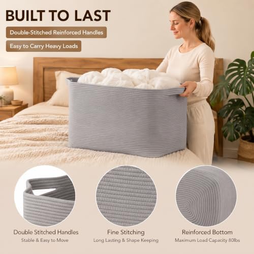 OIASKET 95L Extra Large Blanket Basket, 24" x 16.9" x 14.2" Woven Basket - Image 6