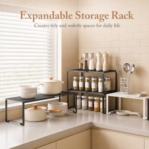 Extendable Metal Wire Shelf Organizer - Adjustable 15-24.4in Length, Stackable Storage Rack for Kitchen/Pantry/Bathroom/Shoe Cabinet/Tool Closet (2, Cream) - Image 7