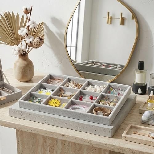 Stratalife 12 Grid Velvet Jewelry Organizer Tray, 13.8" x 9.4" x 1.2" - Image 6