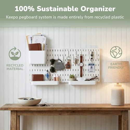 Keepo Peg Board Wall Organizer – Plastic Pegboard Panels, Modular Peg Board Storage System For Home Office, Craft Room, Gaming Setup (White, 22″×11″) - Image 6