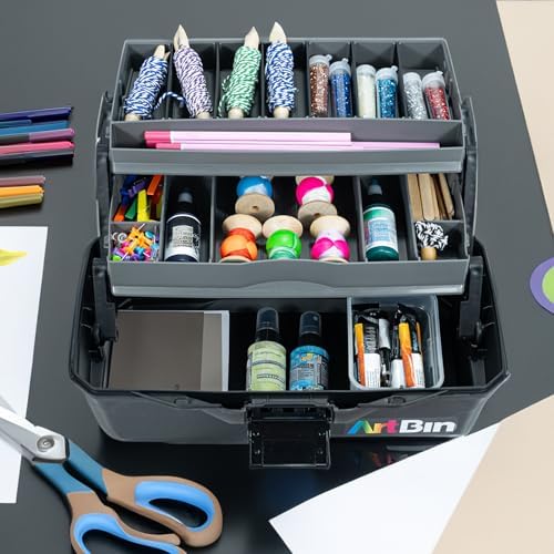ArtBin 2-Tray Art Supply Box with Handle, Gray/Black - Image 6
