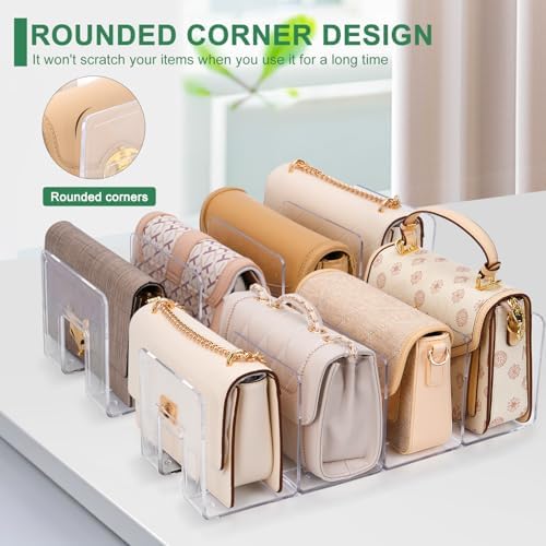 3 Pack Acrylic Purse Organizer for Closet, 12-Slot Bag & Purse Organizer, No Assembly, Clear Handbag Storage Shelf .for Shelf Divider Handbags, Clothes, Sweater - Image 5