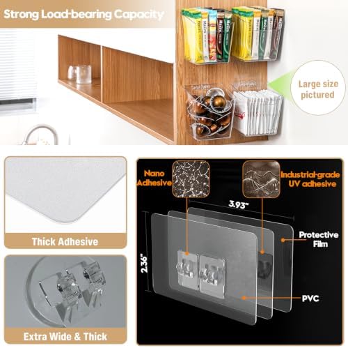 6 Pack Cabinet Door Organizer Adhesive, Compact,Clear Wall Storage Bins(L) - Image 6