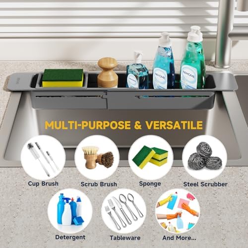 NiHome Extendable Kitchen Sink Caddy Extra Long Brush Sponge Storage Holder - Image 7