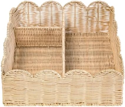 Rattan Divided Scalloped Basket,Wicker Diaper Caddy Scalloped Baske,Woven Natural Basket with 4 Dividers,Suitable for Baby Rooms, Bathrooms, Bedrooms (Rattan) - Image 5