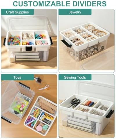 EOENVIVS Clear Storage Tote Box with Divider Inserts Tray and Locking Lid - Image 3