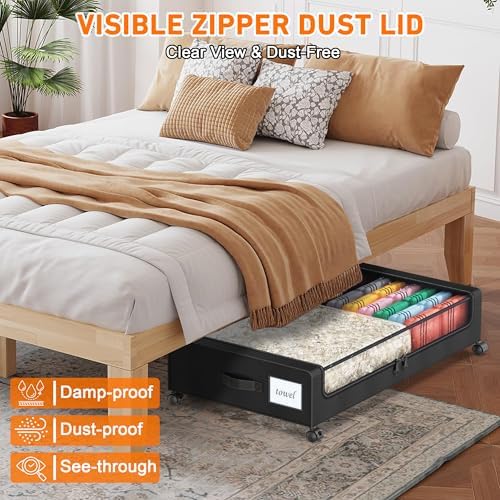 Under Bed Storage with Wheels, 2 Pack Under Bed Storage Containers with Clear Lids, XXL 65L Under Bed Storage Organizer, Rolling Under Bed Metal Drawer for Blanket, Clothes, Shoes (31 x 17 x 6.69 in) - Image 6