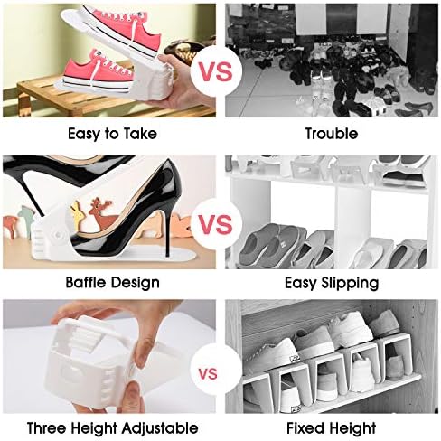 Neprock Shoe Slots Organizer, 20 Pack Adjustable Shoe Rack Stacker Storage Space Saver, Double Deck Shoe Rack Holder for Closet Organization (White) - Image 6