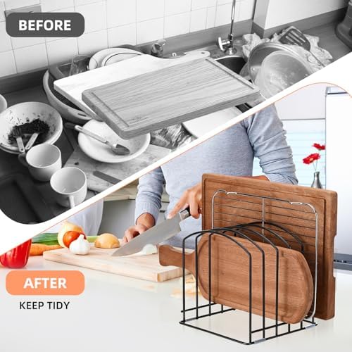 2PCS Cutting Board Organizer for Cabinet, 5 Standard (1.1") Slots Bakeware Organizer for Kitchen Storage, Heavy Duty Rack for Cookie Sheets, Baking Pans, Lids, Trays, Matte Black - Image 6