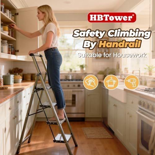 HBTower 4 Step Ladder, Lightweight Aluminum Folding Step Stool - Image 7
