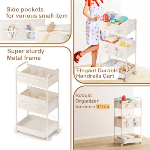 Baby Diaper Caddy, Premium Metal& Felt Movable Cart with Dividers for Newborn Nursery Essentials, Large Capacity Rolling Diaper Storage Caddy Organizer for Changing Table &Crib, Easy Assembly - Image 6