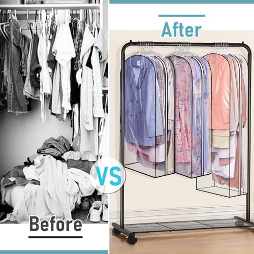 MISSLO 10" Gusseted All Clear Garment Bags for Hanging Clothes 40"+50" Suit Bags for Closet Storage Dresses Protectors for Shirts, Coats, Gowns, 3 Packs - Image 7