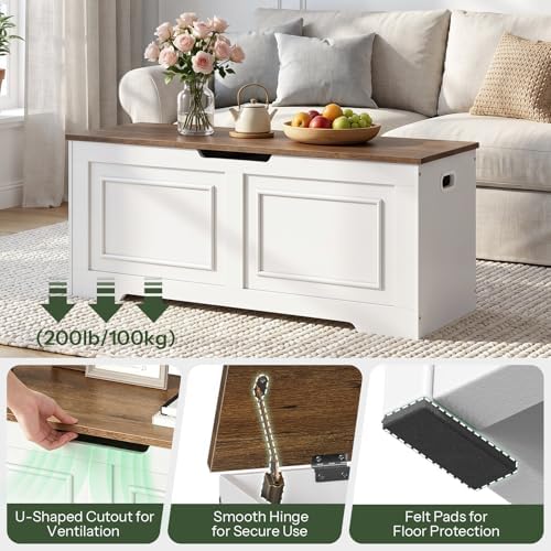 CHOEZON Storage Bench, 47.2" Large Wooden Storage Chest with Safety Hinge - Image 6