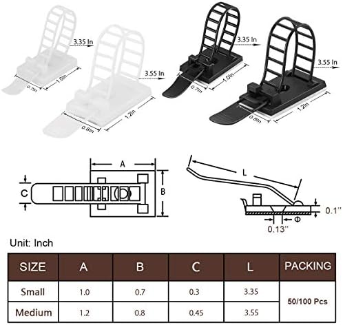 100Pcs Adhesive Cable Management Clips with 50Pcs Zip Ties, Adjustable Nylon Cable Strap Ties Wire Clips Clamps Organizer, Extra Screw & Hole - 3.35 Inch Black (Pack of 3) - Image 7