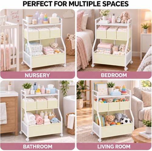 Rolling Diaper Cart with Drawers,Baby Essentials Storage Organizer Station - Image 7