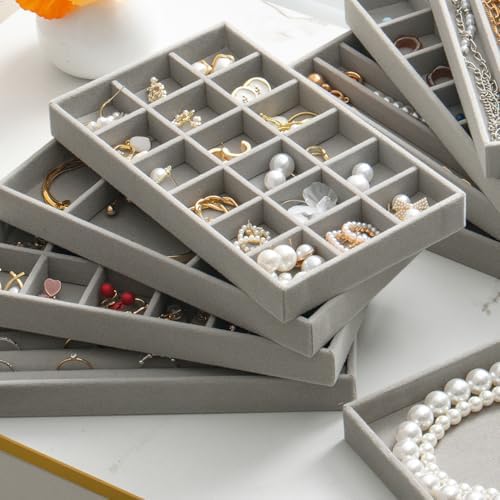 SPAKOWN Stackable Jewelry Organizer Trays for Drawer Set of 8 - Grey - Image 7