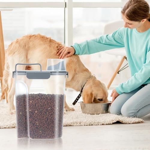 LEAWALK 5-7Lbs Dog Cat Pet Food Storage Container (Gray Blue + Red) - Image 7