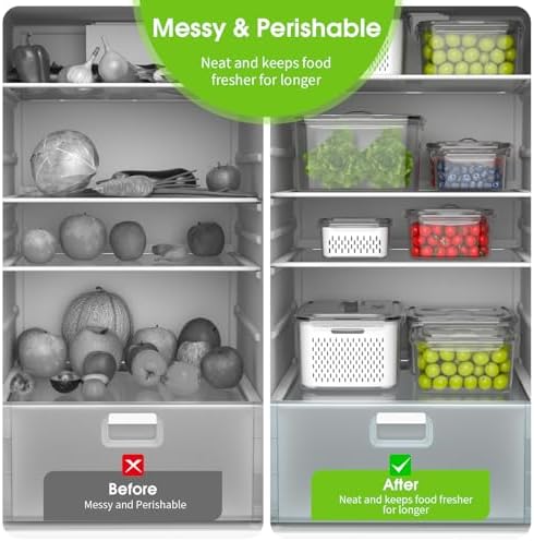 BOICHU Fruit Storage Containers for Fridge with Colander, Vent, Handle Lids - Image 7