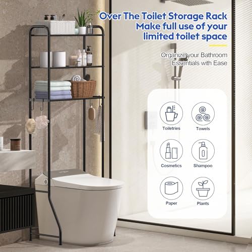 samstar 3 Tier Over The Toilet Storage Rack, Bathroom Organizer Shelves Cabinet Above Toilet, Freestanding Shelf Space Saver, Black - Image 6