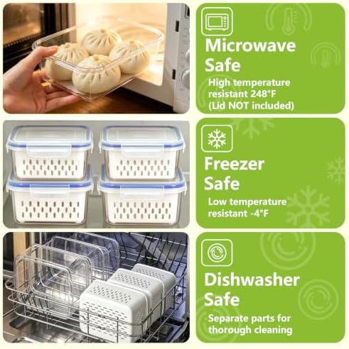 3 Pack Fruit Storage Containers for Fridge with Removable Colander - Image 7