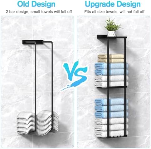 Liuoud Towel Rack for Bathroom, Wall Mounted Vertical Rolled Towel Storage Organizer Holder with Shelf, Holds Up 6 Large Bath Sheets, Black - Image 6