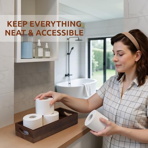 DEMIGO Toilet Tank Topper & Vanity Tray, Acacia Wood Decor Set, Dark Brown - Image 6