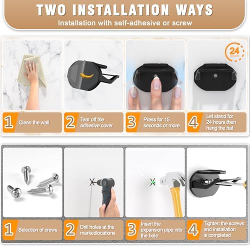 Niunuerga 36 Pack Adhesive Hat Hooks for Wall, Super Strong Hat Rack for Baseball Caps, Minimalist Hat Organizer Display for Home Decor, Hat Hangers Holder for Wall, Door, Closet, No Drilling (Black) - Image 6
