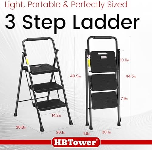 HBTower Step Ladder, Folding Step Stool with Wide Anti-Slip Pedal - Image 6