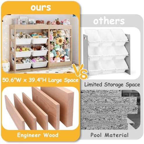 Kids Toy Storage Organizer with Stuffed Animal Holder, Wooden - Image 6