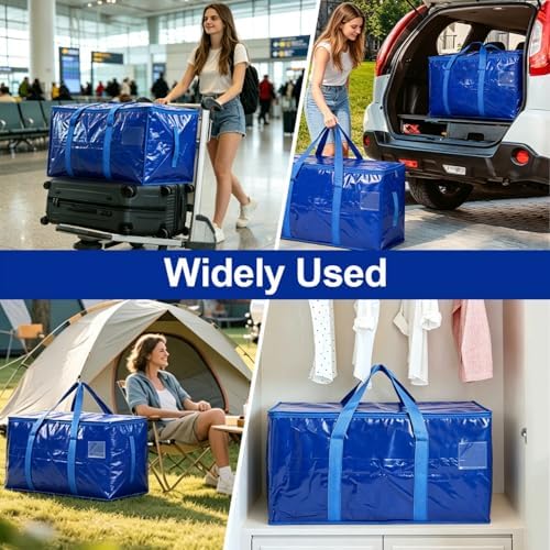 SenseYo Heavy Duty Packing Moving Bags Boxes Supports 200lbs Oversized Large Waterproof Clothes Storage Bags Totes with Zippers & Handle for College Supplies Home Organization Blue - Image 7