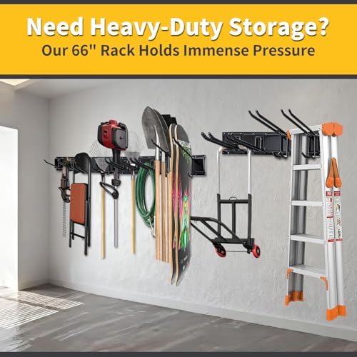 66'' Heavy-Duty Garage Tool Organizer Wall Mount – 720lbs Capacity Metal Rack with Adjustable Hooks for Rake, Broom, Shovel, Snowboard & Garden Tools - Image 7