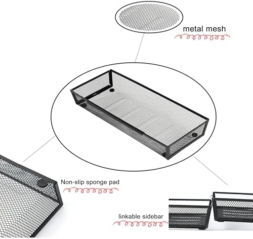 Mesh Tray Silverware Drawer Organizer Utensil Cutlery Tray Office Supplies Organizer for Flatware, Knives,Home,Office, School,Bedroom 15X6'' Black - Image 6