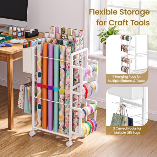 Lewondr Wrapping Paper Organizer Storage, Rolling Gift Wrap Storage Stand - Image 7