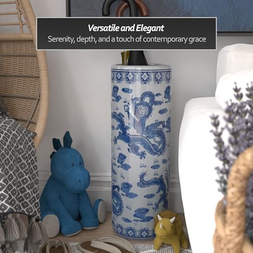 Red Lantern 24" Dragon Blue & White Porcelain Umbrella Stand for Indoor/Outdoor Use in Garden Entryway Living Room Boho Eclectic Modern Contemporary Classic Traditional Style Decor - Image 6