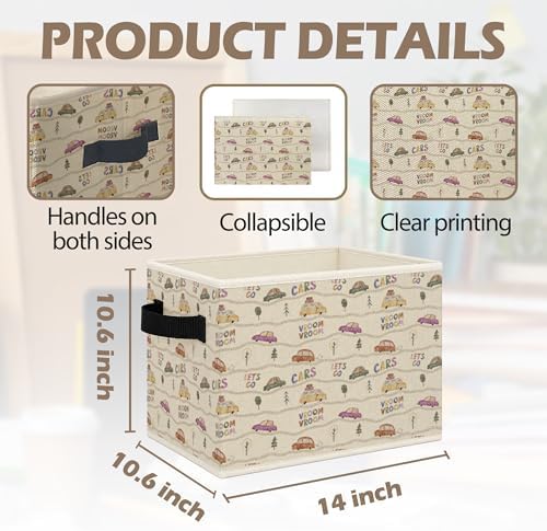 Vintage Car Nursery Foldable Storage Bins Box with Handles, Neutral Car Vehicle Collapsible Toys Books Clothes Organizer Basket for Kids Nursery Room Bedroom Bathroom Playroom - Image 7