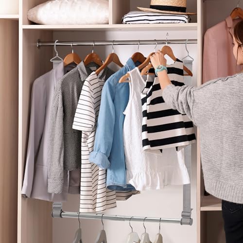 Hanging Closet Rod, 17-28In Width and Up to 32In Height Closet Extender, Double Hanging Bar with Powder-Coated Metal Pole and Adjustable Webbing, Space-Saving Tension Organizer, 2 Pack - Image 7