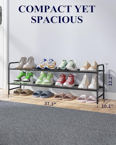 Kitsure Stainless Steel Shoe Rack Organizer, 37.3" Wide - 2 Tier, Black - Image 2