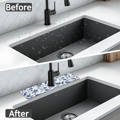 15" X 5.5" Kitchen Sink Splash Guard Faucet Mat Floral Super Absorbent Fast Drying Faucet Guard & Draining Mat Sink Splash Guard Behind Faucet for Kitchen, Bathroom - Image 7