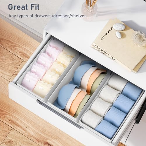 DIMJ Drawer Organizer Clothes - Underwear Organizer Small Sock Organizer Box Dresser Organizer,Drawer Dividers for Baby Clothes,Bra,Socks, Belt, Tie, Set of 9,White - Image 6
