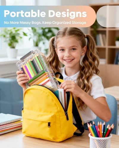 BiuLeon 8 Pack Large Pencil Box Set, Plastic Clear Pencil Case Marker Organizer, Crayon Box Craft Organizers, Stackable Storage Containers with Lid for Pen, Art and Craft Supplies(Gray—with dividers) - Image 7