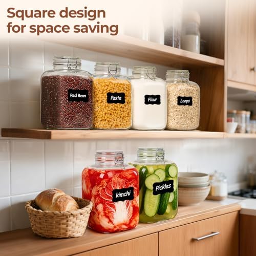 ComSaf Square Glass Jars with Airtight Lid 1.3 Gallon 2 Pack Large Canister - Image 6