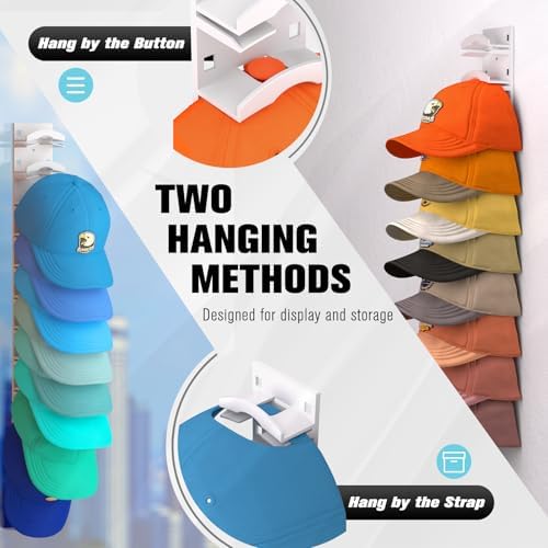 Hat Organizer for Baseball Caps 2Pack, Hat Rack for Wall with Strong Adhesive Hold up to 20 Hats, Hat Hanger Holder Display for Door Closet, Cap Organizer Storage Multilayer Two Mounting Option(White) - Image 6