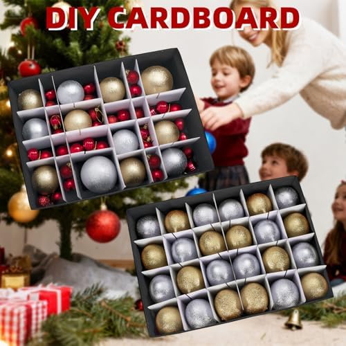 inin Christmas Ornament Storage Box with Adjustable Dividers,Stackable Drawer Ornament Organizers,Ornaments Storage Container Bin with Lid for Xmas Decorations (72 Ball, Red, with Removable Tray) - Image 7